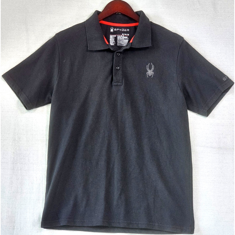 Spyder Men's Polo Black Short Sleeve Shirt 3 Button Logo Shirt Size Medium